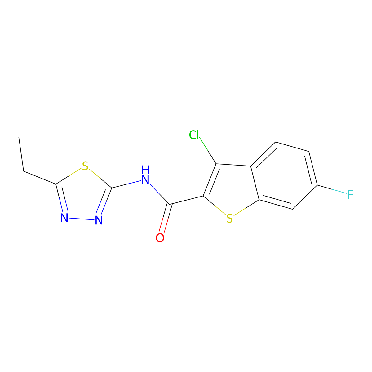 3-chloro-N-(5-ethyl-1,3,4-thiadiazol-2-yl)-6-fluoro-1-benzothiophene-2-carboxamide molecular structure, CAS 561005-80-9
