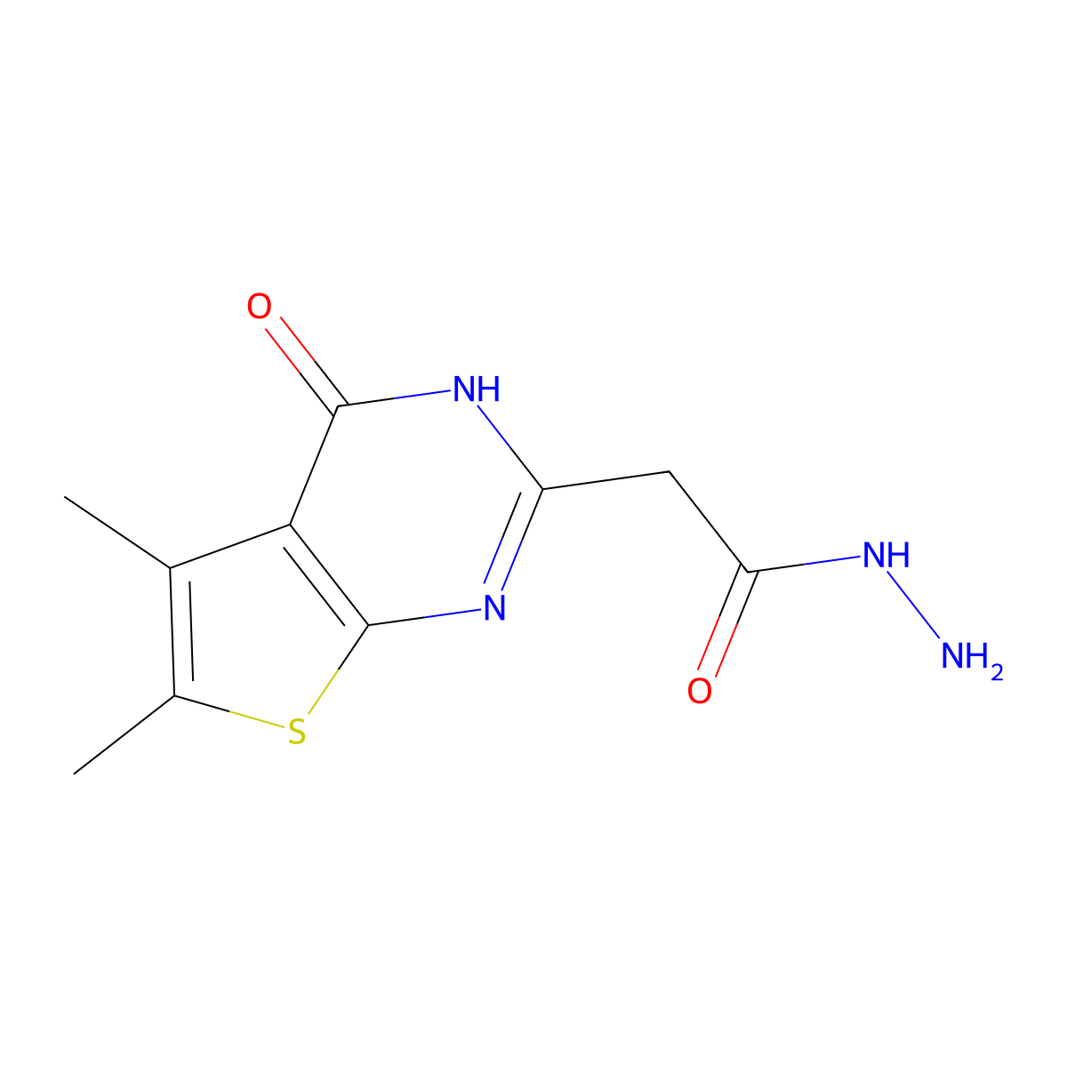 2-{5,6-dimethyl-4-oxo-3H,4H-thieno[2,3-d]pyrimidin-2-yl}acetohydrazide molecular structure, CAS 561009-01-6