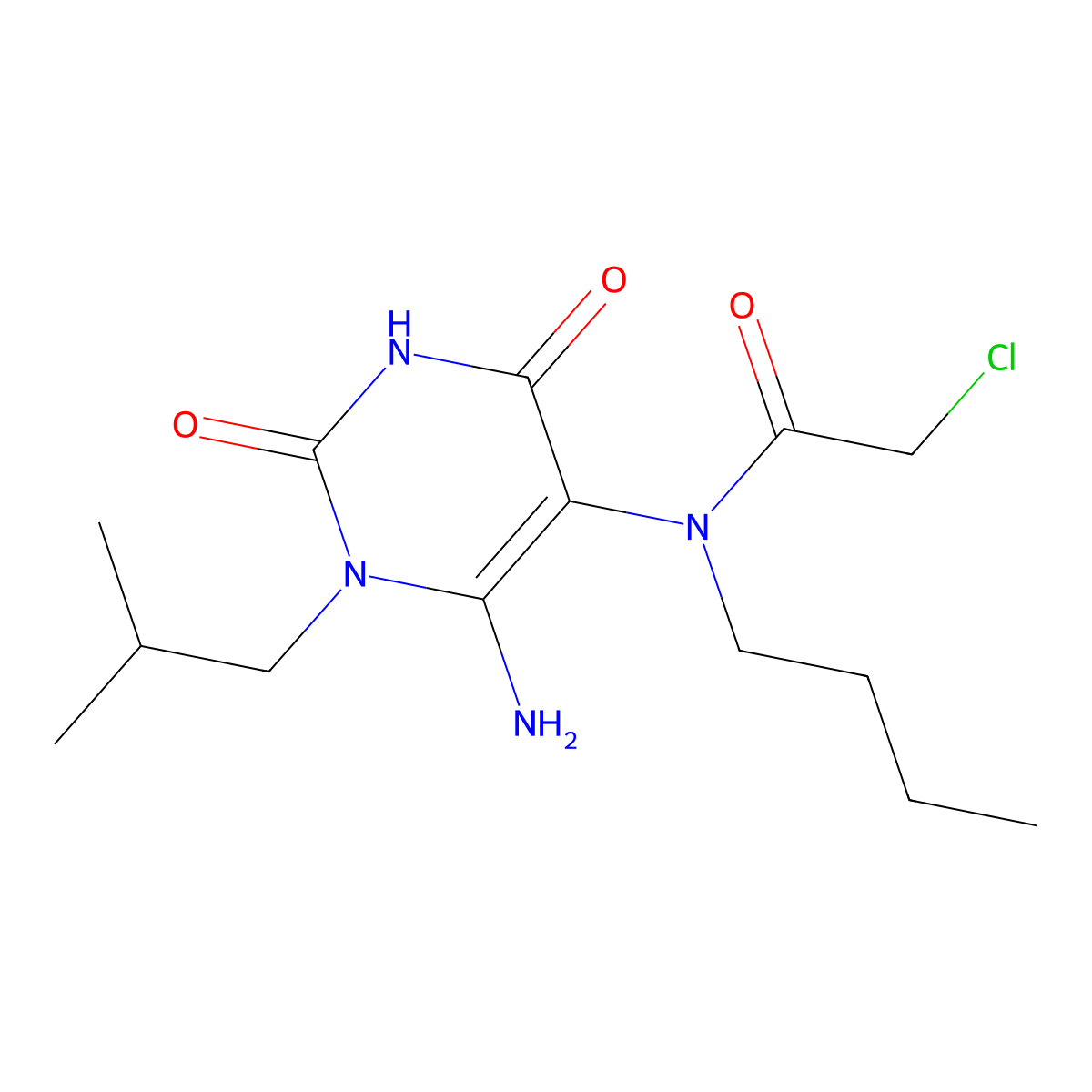 N-[6-amino-1-(2-methylpropyl)-2,4-dioxo-1,2,3,4-tetrahydropyrimidin-5-yl]-N-butyl-2-chloroacetamide molecular structure, CAS 561009-03-8