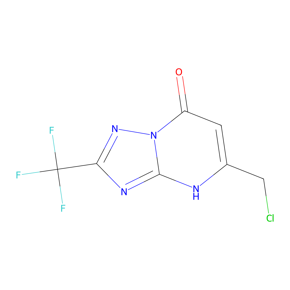 5-(chloromethyl)-2-(trifluoromethyl)-4H,7H-(1,2,4)triazolo(1,5-a)pyrimidin-7-one molecular structure, CAS 561009-04-9