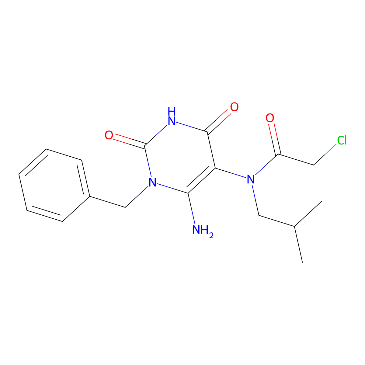N-(6-amino-1-benzyl-2,4-dioxo-1,2,3,4-tetrahydropyrimidin-5-yl)-2-chloro-N-(2-methylpropyl)acetamide molecular structure, CAS 561009-05-0