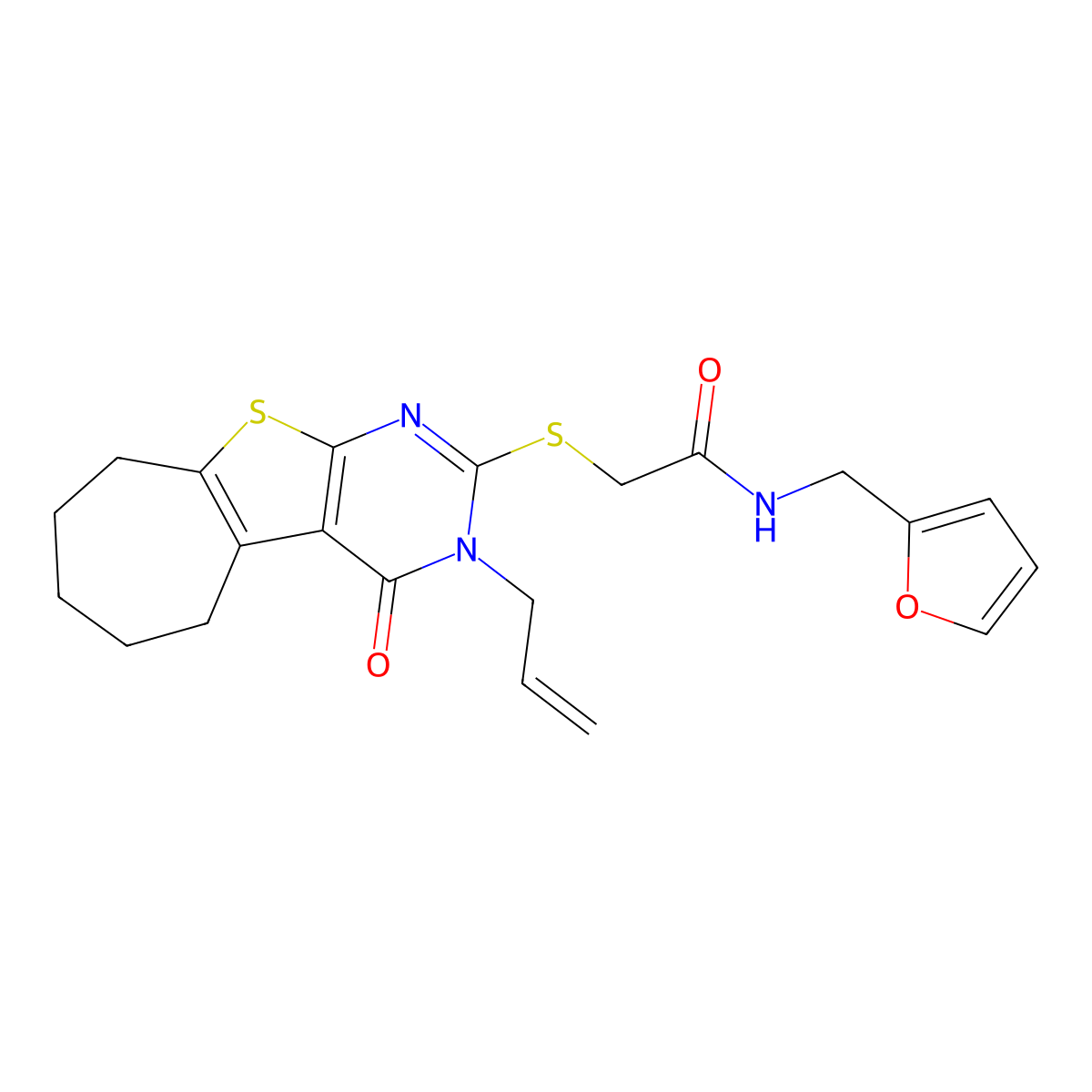 N-[(furan-2-yl)methyl]-2-{[3-oxo-4-(prop-2-en-1-yl)-8-thia-4,6-diazatricyclo[7.5.0.0^{2,7}]tetradeca-1(9),2(7),5-trien-5-yl]sulfanyl}acetamide molecular structure, CAS 561017-21-8