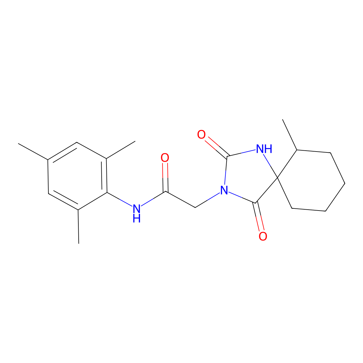 N-mesityl-2-(6-methyl-2,4-dioxo-1,3-diazaspiro[4.5]decan-3-yl)acetamide molecular structure, CAS 561028-22-6
