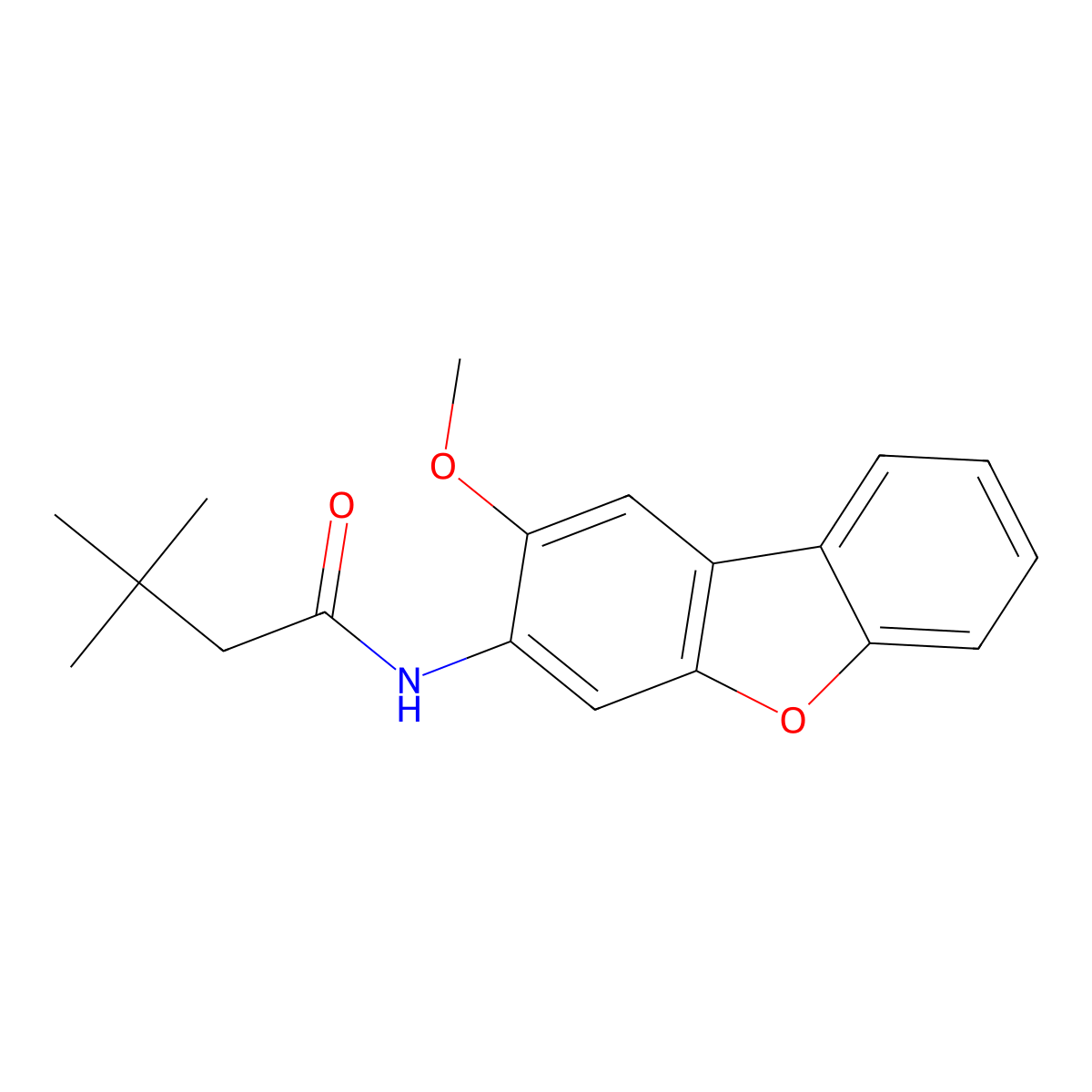 N-(2-methoxydibenzofuran-3-yl)-3,3-dimethylbutanamide molecular structure, CAS 561046-56-8