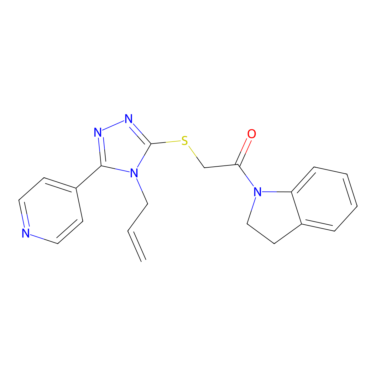 1-(2,3-Dihydroindol-1-yl)-2-[(4-prop-2-enyl-5-pyridin-4-yl-1,2,4-triazol-3-yl)sulfanyl]ethanone molecular structure, CAS 561047-74-3