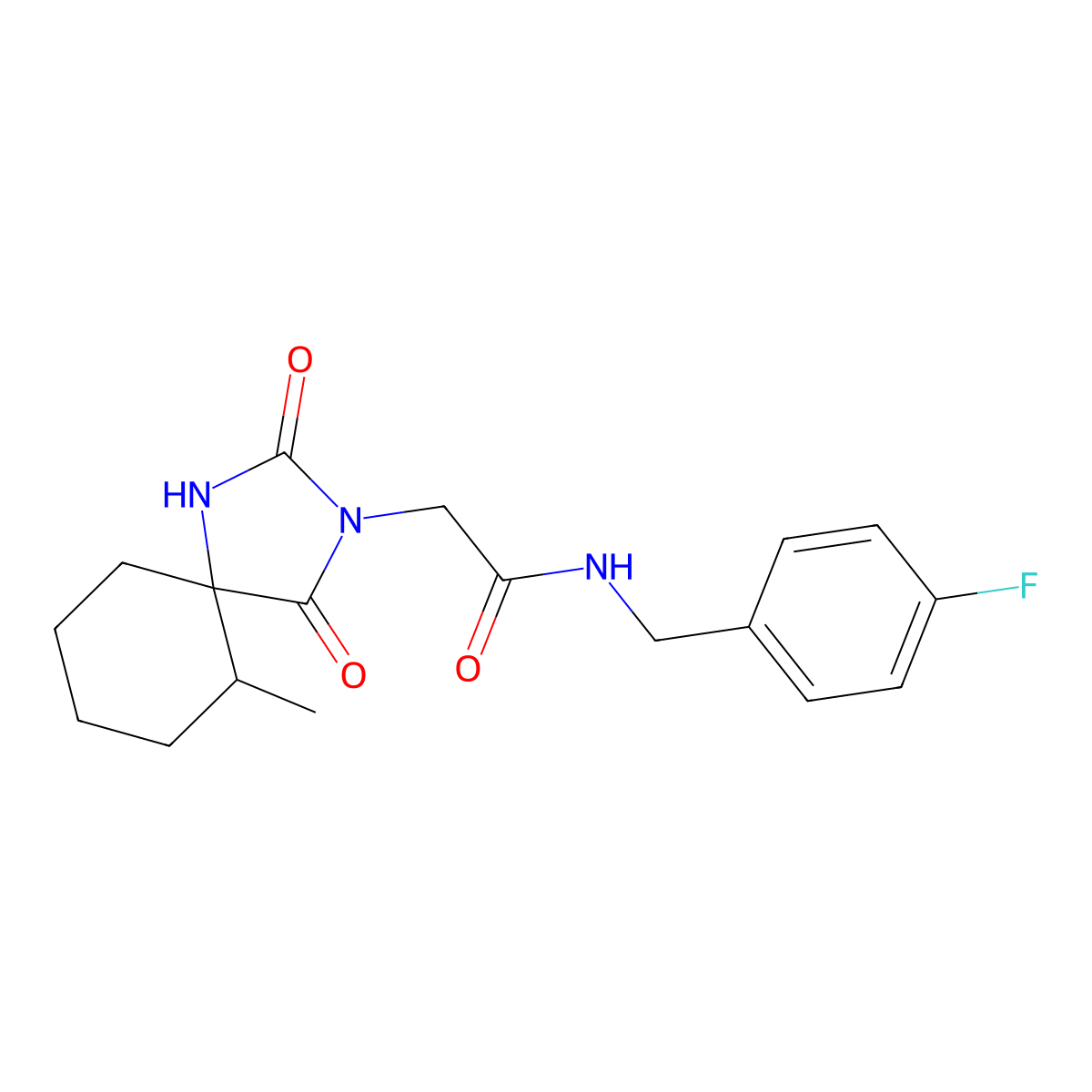 N-[(4-fluorophenyl)methyl]-2-{6-methyl-2,4-dioxo-1,3-diazaspiro[4.5]decan-3-yl}acetamide molecular structure, CAS 561050-11-1