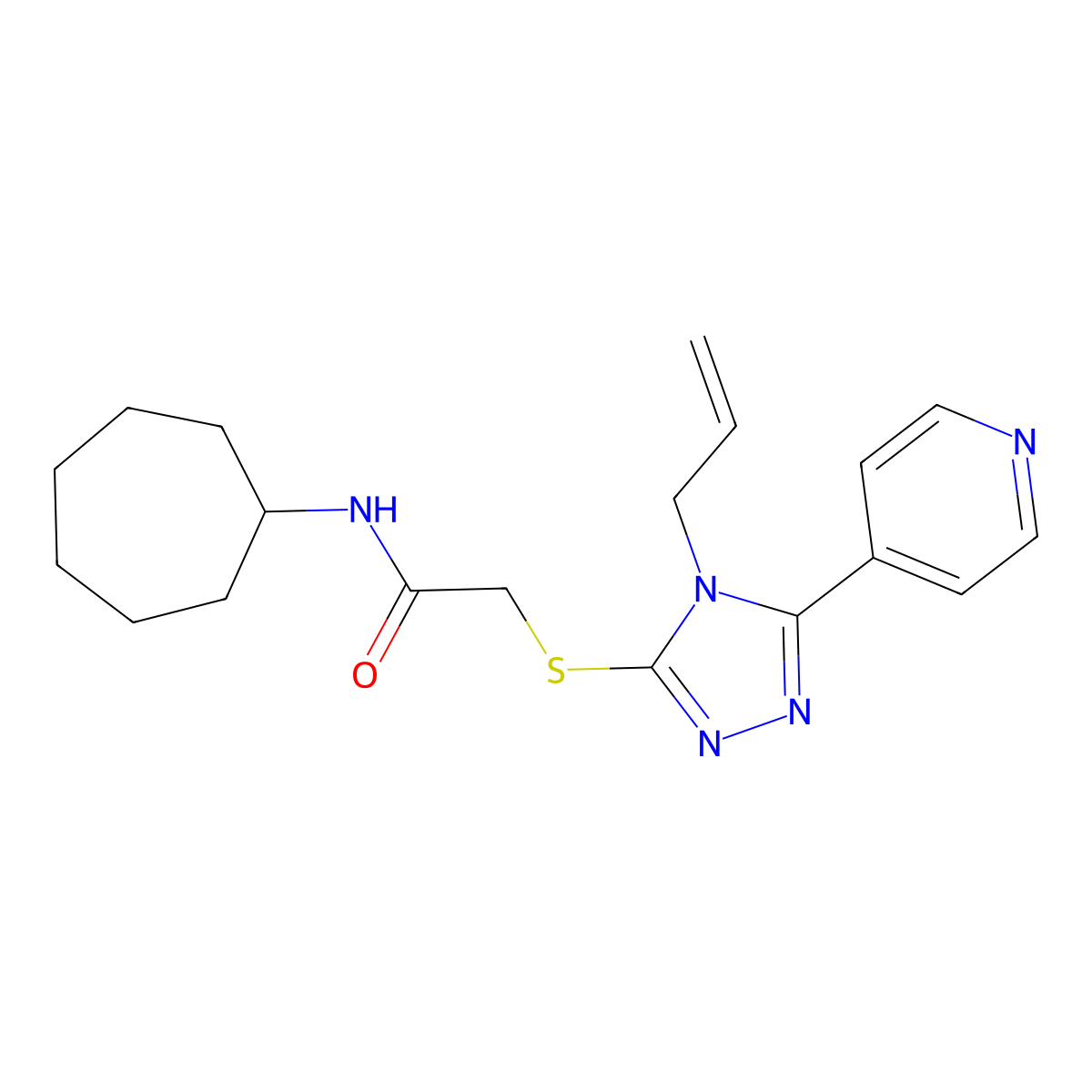 N-cycloheptyl-2-[(4-prop-2-enyl-5-pyridin-4-yl-1,2,4-triazol-3-yl)sulfanyl]acetamide molecular structure, CAS 561051-54-5
