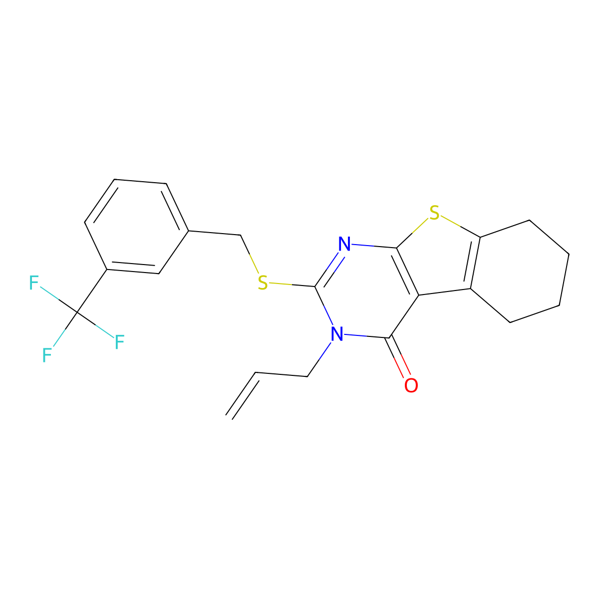 3-(prop-2-en-1-yl)-2-{[3-(trifluoromethyl)benzyl]sulfanyl}-5,6,7,8-tetrahydro[1]benzothieno[2,3-d]pyrimidin-4(3H)-one molecular structure, CAS 561059-88-9