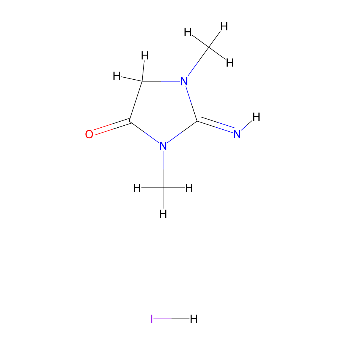 2-Imino-1,3-dimethylimidazolidin-4-one hydroiodide molecular structure, CAS 56107-25-6