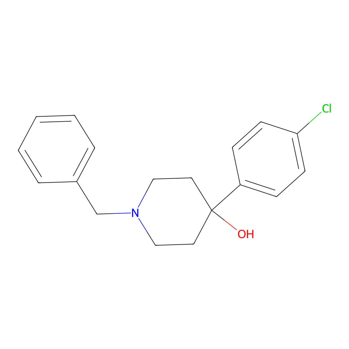 1-Benzyl-4-(4-chlorophenyl)piperidin-4-ol molecular structure, CAS 56108-25-9