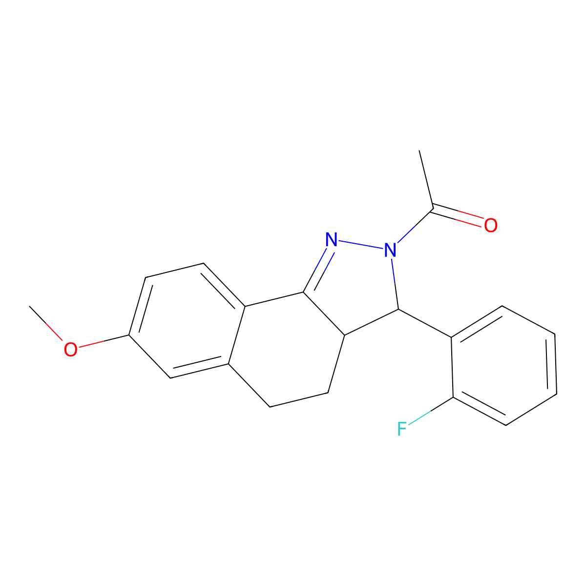 1-[3-(2-Fluorophenyl)-7-methoxy-3,3a,4,5-tetrahydrobenzo[g]indazol-2-yl]ethanone molecular structure, CAS 5611-94-9
