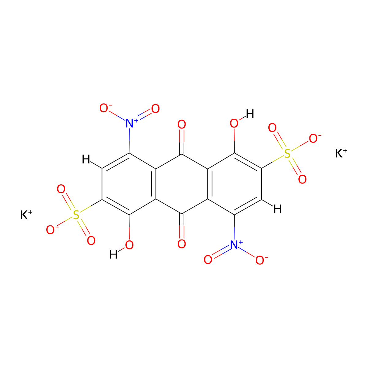 Dipotassium 1,5-dihydroxy-9,10-dihydro-4,8-dinitro-9,10-dioxoanthracene-2,6-disulphonate molecular structure, CAS 56113-23-6