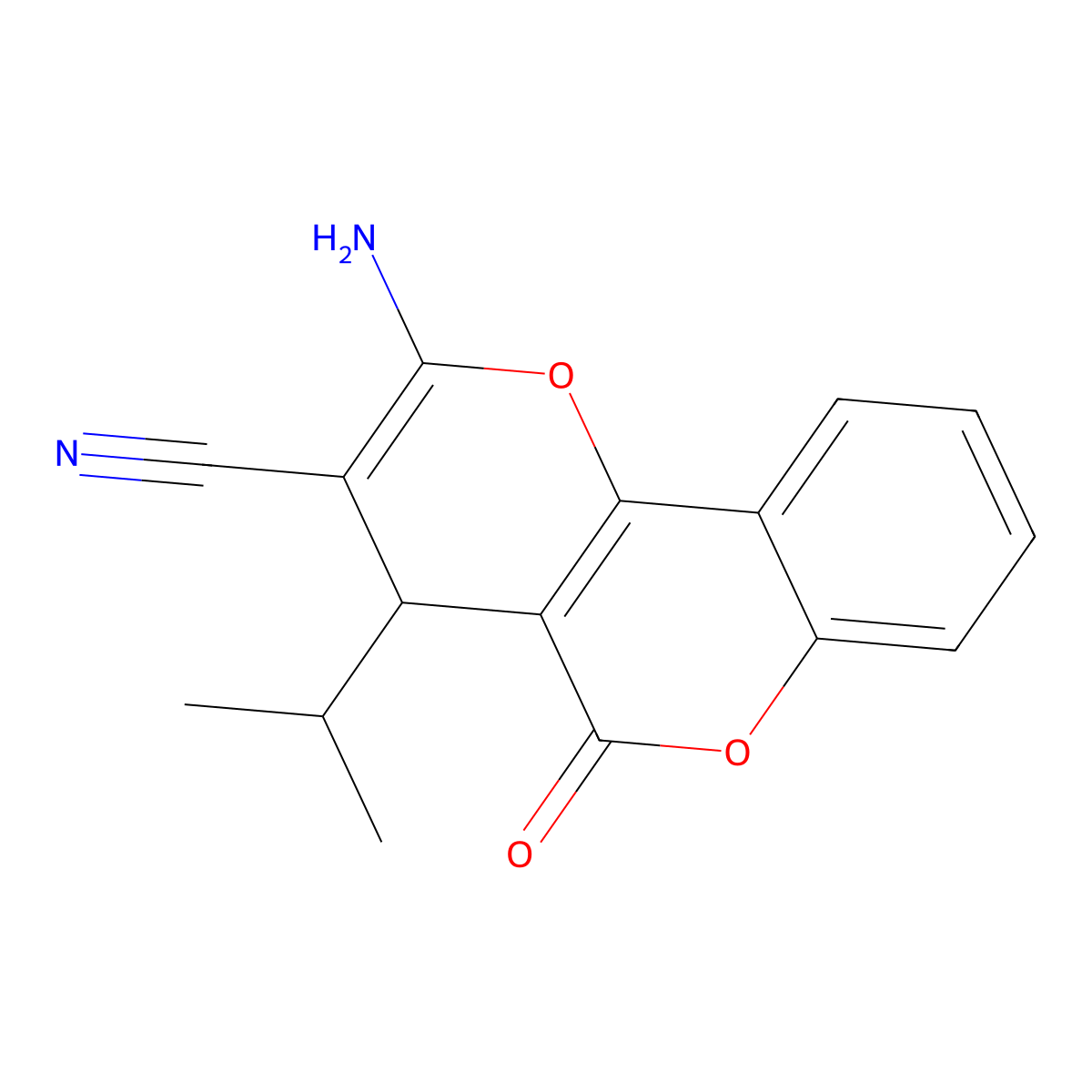 2-amino-5-oxo-4-propan-2-yl-4H-pyrano[3,2-c]chromene-3-carbonitrile molecular structure, CAS 5612-03-3