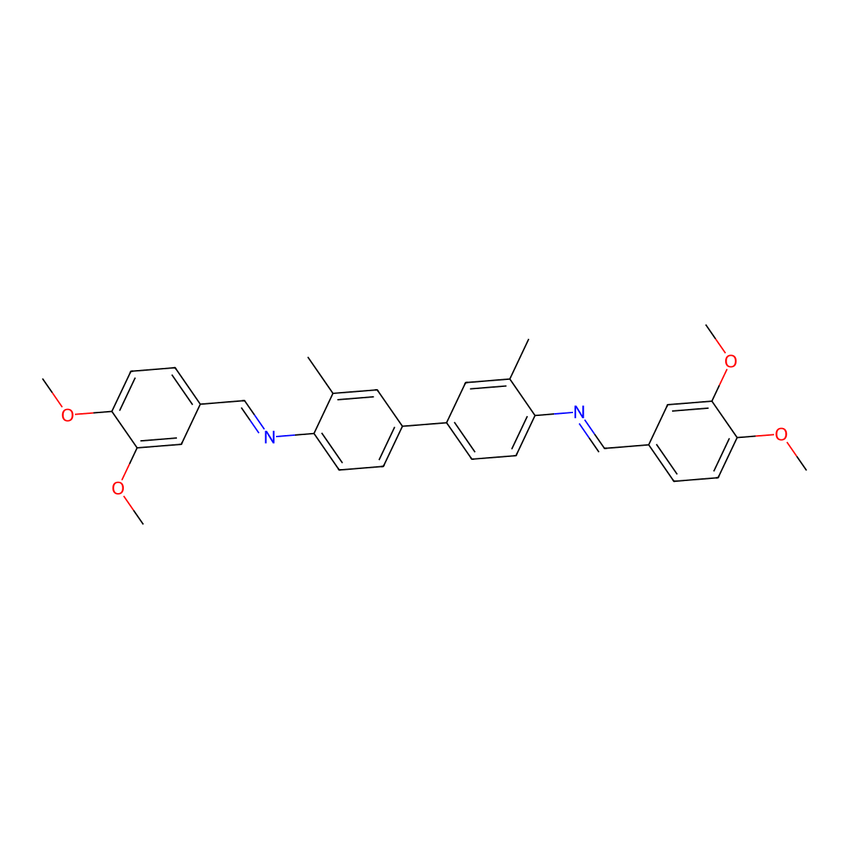 N,N'-bis[(E)-(3,4-dimethoxyphenyl)methylidene]-3,3'-dimethylbiphenyl-4,4'-diamine molecular structure, CAS 56120-41-3