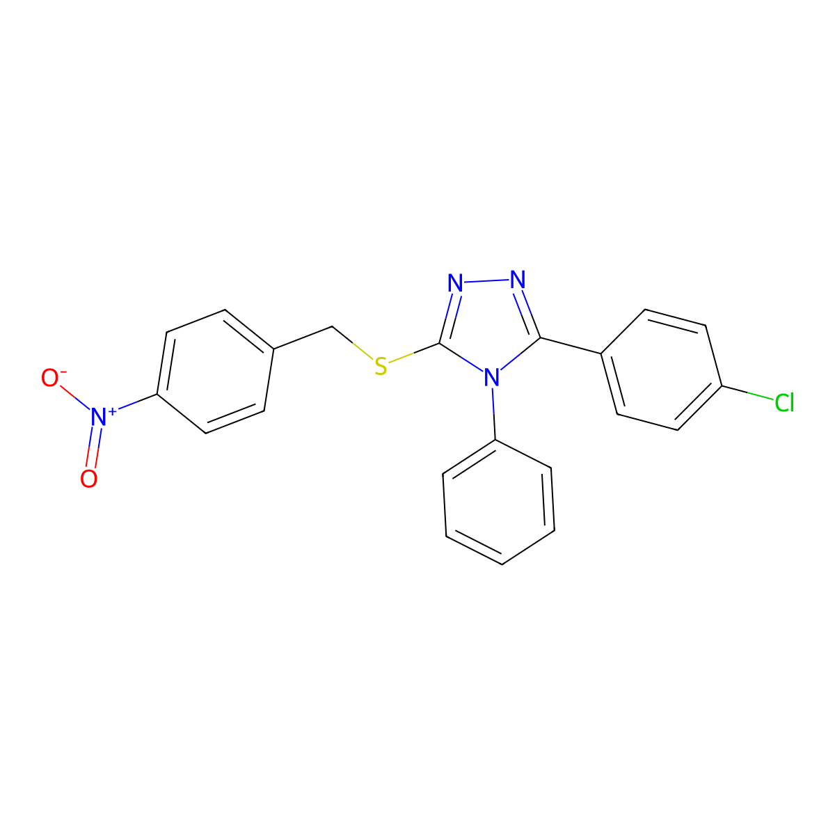 3-(4-Chlorophenyl)-5-[(4-nitrophenyl)methylsulfanyl]-4-phenyl-1,2,4-triazole molecular structure, CAS 561289-37-0