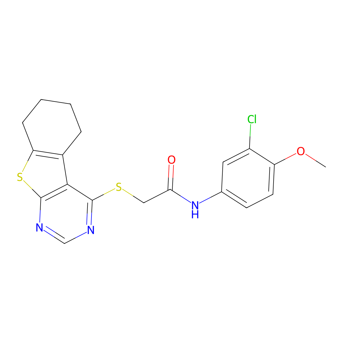N-(3-chloro-4-methoxyphenyl)-2-(5,6,7,8-tetrahydro[1]benzothieno[2,3-d]pyrimidin-4-ylsulfanyl)acetamide molecular structure, CAS 561292-83-9