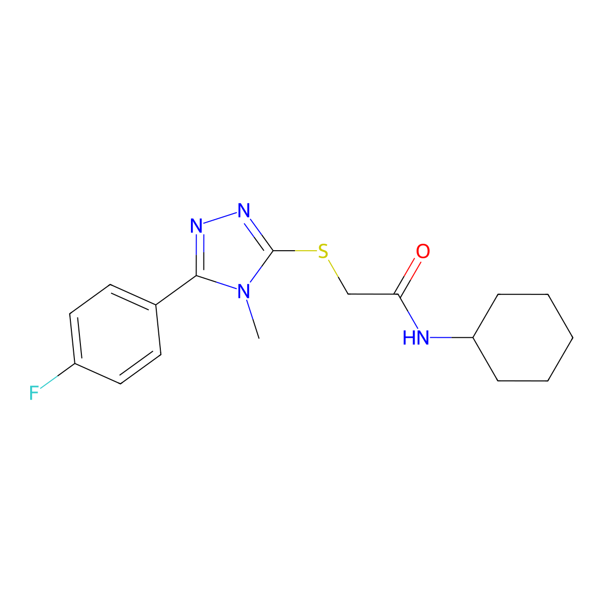 N-cyclohexyl-2-[[5-(4-fluorophenyl)-4-methyl-1,2,4-triazol-3-yl]sulfanyl]acetamide molecular structure, CAS 561293-80-9