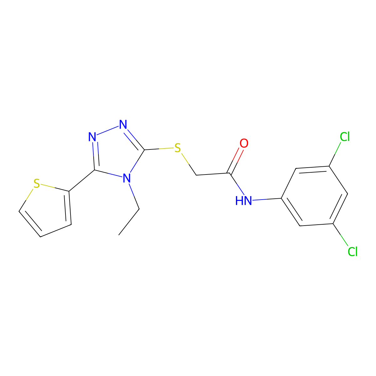 N-(3,5-Dichlorophenyl)-2-{[4-ethyl-5-(2-thienyl)-4H-1,2,4-triazol-3-YL]sulfanyl}acetamide molecular structure, CAS 561294-87-9