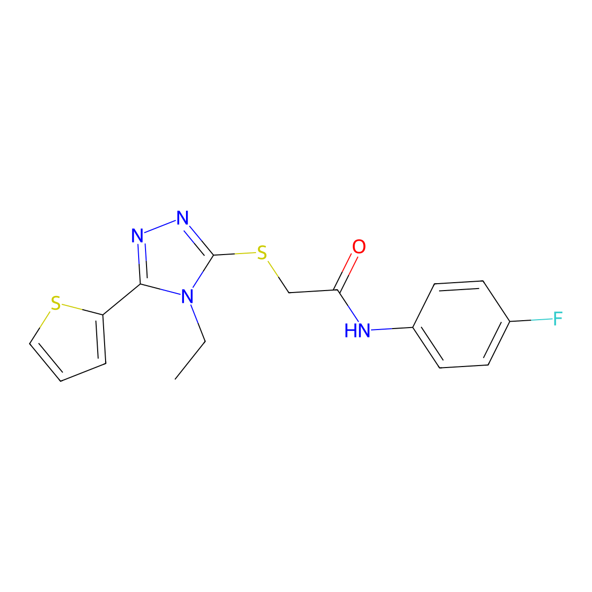 2-((4-ET-5-(2-Thienyl)-4H-1,2,4-triazol-3-YL)thio)-N-(4-fluorophenyl)acetamide molecular structure, CAS 561295-12-3