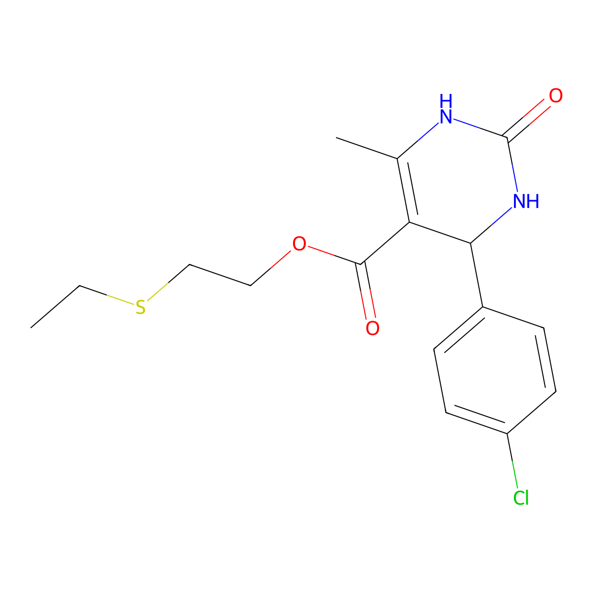 2-ethylsulfanylethyl 4-(4-chlorophenyl)-6-methyl-2-oxo-3,4-dihydro-1H-pyrimidine-5-carboxylate molecular structure, CAS 5613-39-8