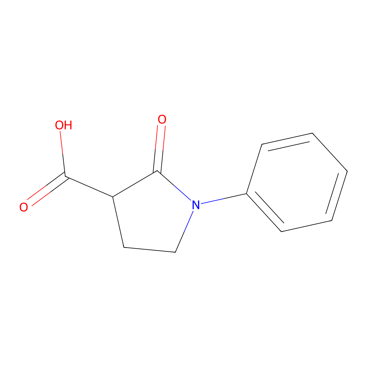 2-Oxo-1-phenylpyrrolidine-3-carboxylic acid molecular structure, CAS 56137-52-1