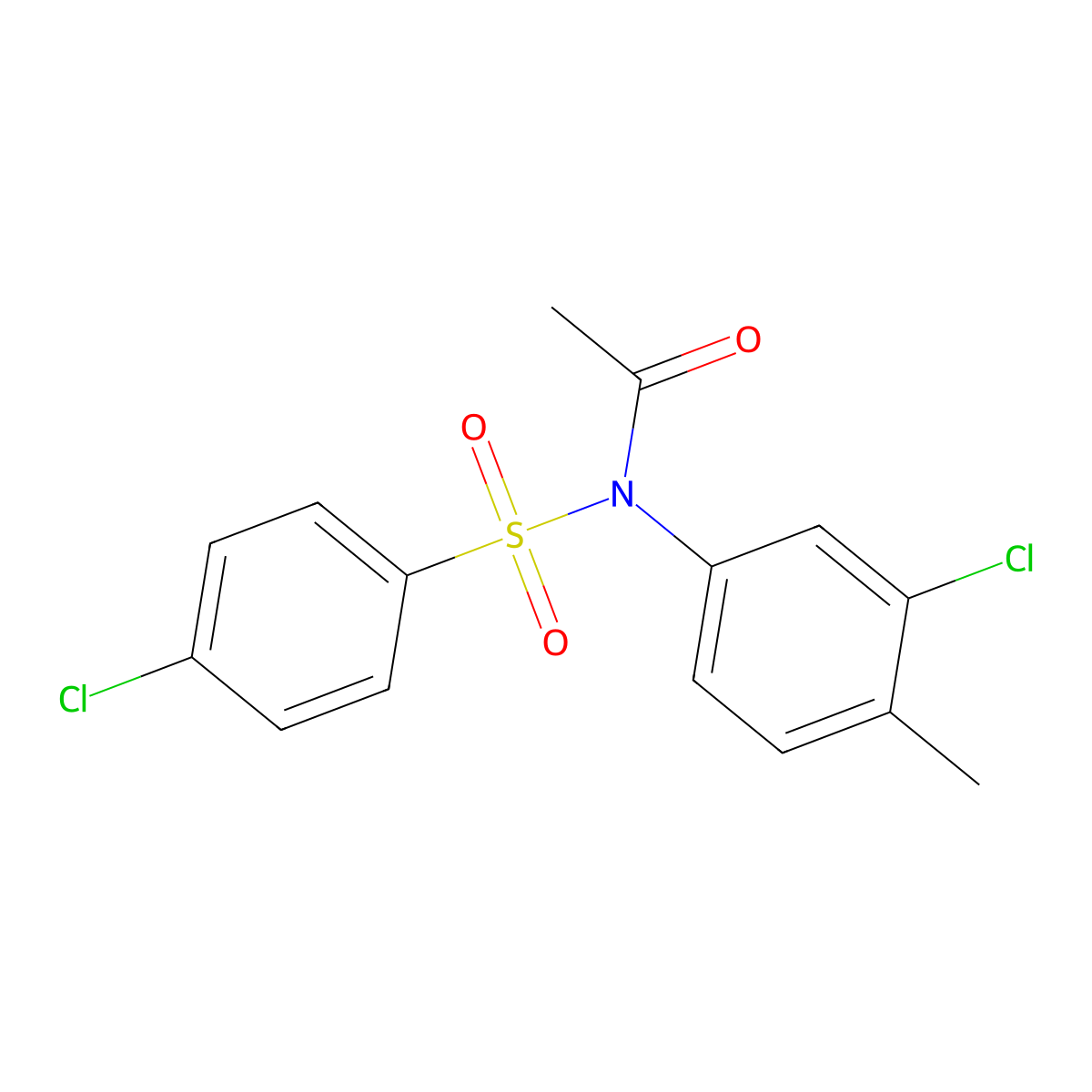 N-(3-chloro-4-methylphenyl)-N-(4-chlorophenyl)sulfonylacetamide molecular structure, CAS 5614-44-8