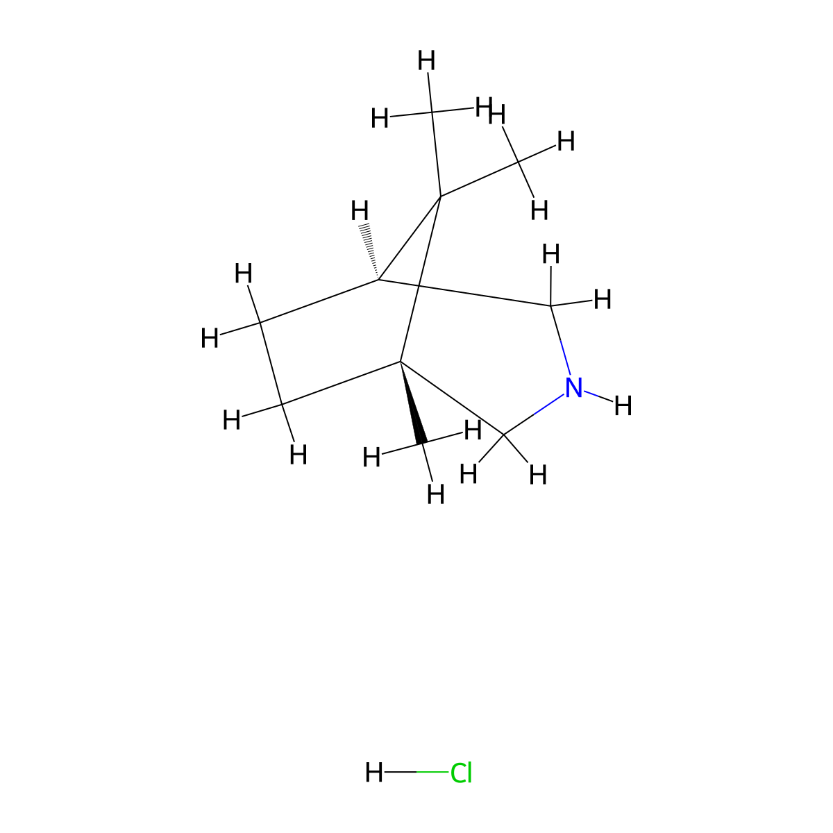 (1R,5S)-1,8,8-trimethyl-3-azabicyclo(3.2.1)octane hydrochloride molecular structure, CAS 56144-41-3