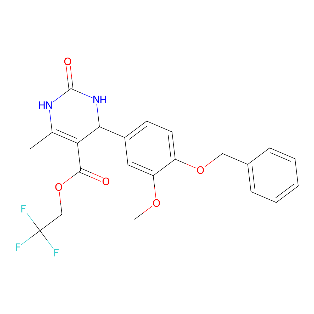 2,2,2-trifluoroethyl 4-(3-methoxy-4-phenylmethoxyphenyl)-6-methyl-2-oxo-3,4-dihydro-1H-pyrimidine-5-carboxylate molecular structure, CAS 5615-02-1