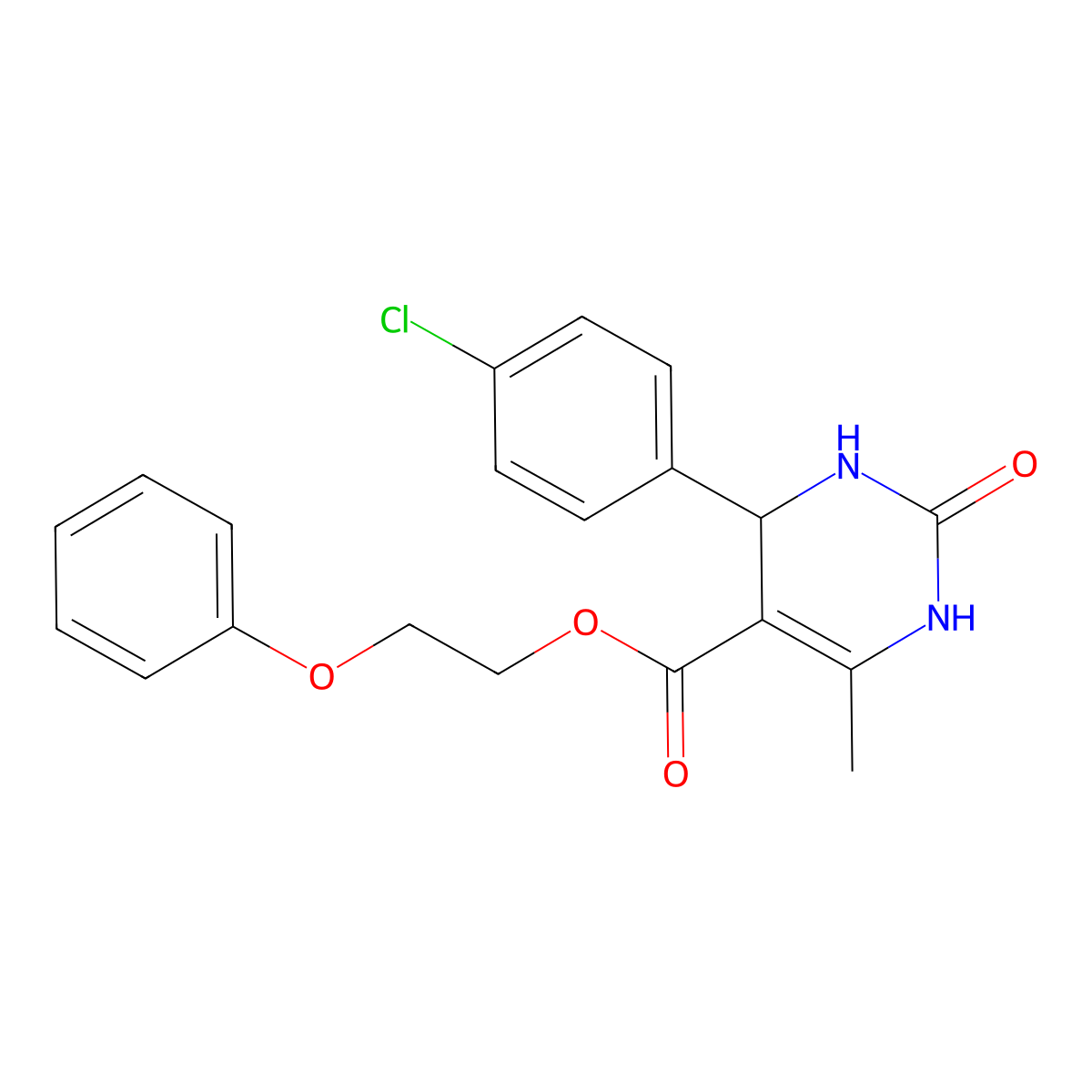 2-phenoxyethyl 4-(4-chlorophenyl)-6-methyl-2-oxo-3,4-dihydro-1H-pyrimidine-5-carboxylate molecular structure, CAS 5616-88-6