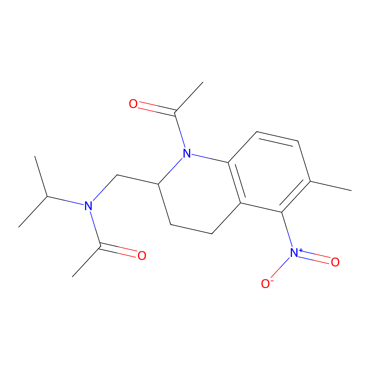 N-((1-Acetyl-1,2,3,4-tetrahydro-6-methyl-5-nitro-2-quinolyl)methyl)-N-(1-methylethyl)acetamide molecular structure, CAS 56181-75-0