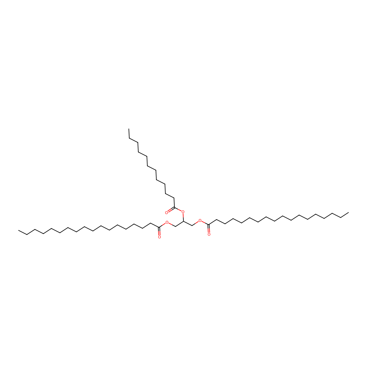 (2-Dodecanoyloxy-3-octadecanoyloxypropyl) octadecanoate molecular structure, CAS 56183-45-0