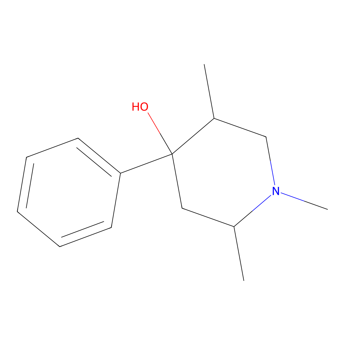 1,2,5-Trimethyl-4-phenylpiperidin-4-ol molecular structure, CAS 562-11-8