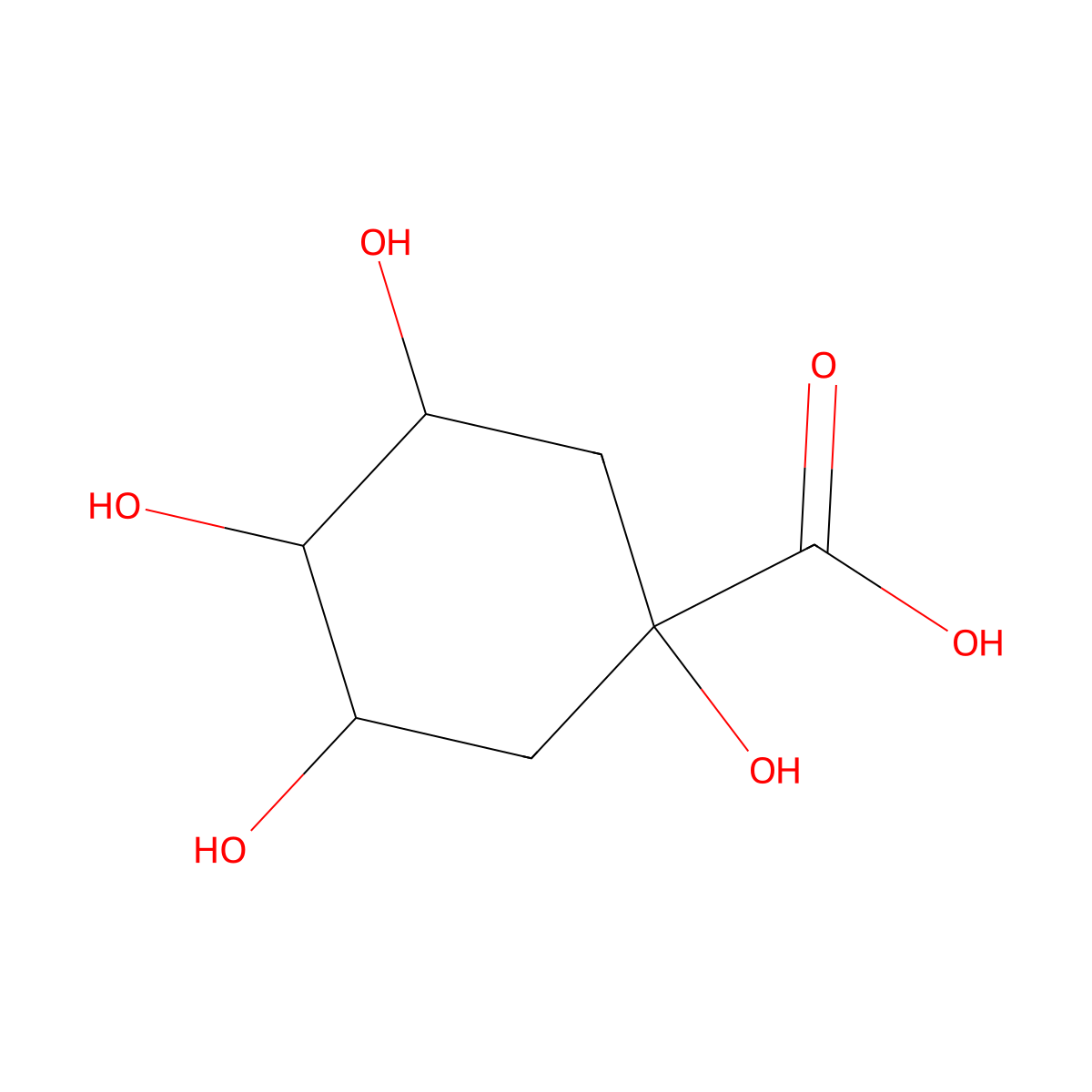 1,3,4,5-Tetrahydroxycyclohexanecarboxylic acid molecular structure, CAS 562-73-2
