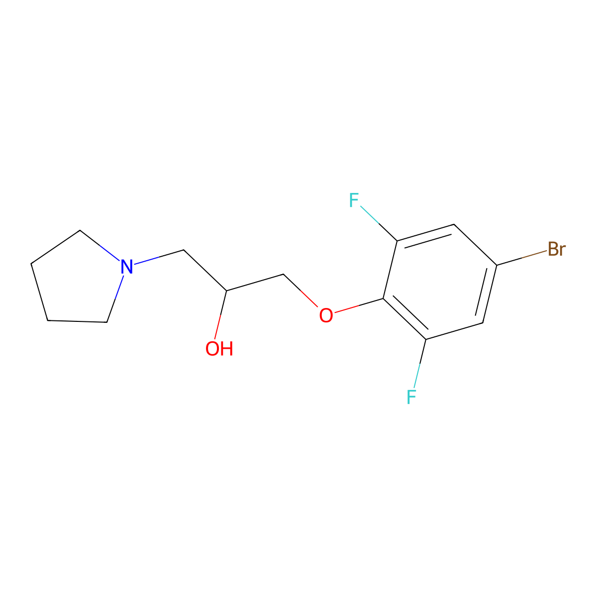 1-(4-Bromo-2,6-difluorophenoxy)-3-pyrrolidin-1-ylpropan-2-ol molecular structure, CAS 5620-64-4