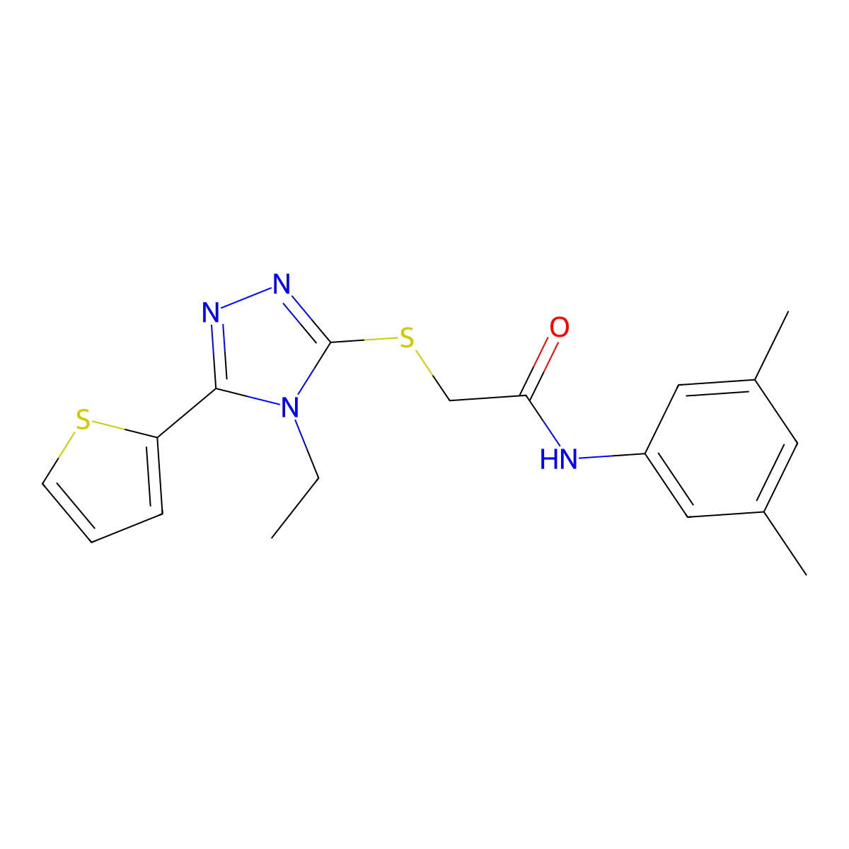 N-(3,5-Dimethylphenyl)-2-((4-ethyl-5-(2-thienyl)-4H-1,2,4-triazol-3-YL)sulfanyl)acetamide molecular structure, CAS 562048-01-5