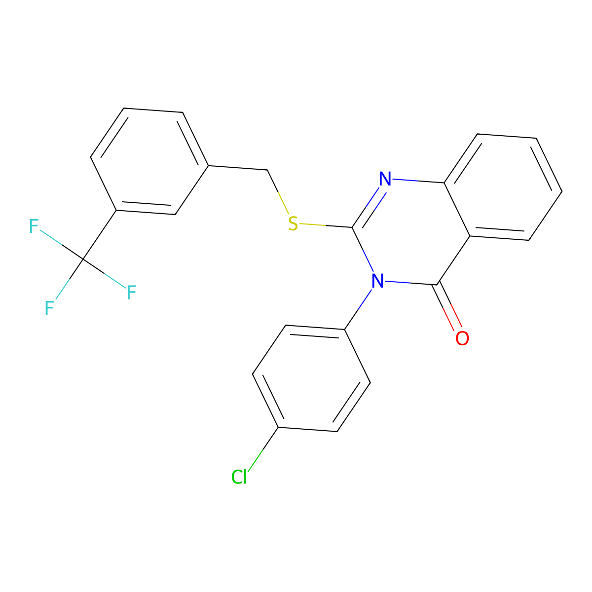 3-(4-Chlorophenyl)-2-((3-(trifluoromethyl)benzyl)thio)-4(3H)-quinazolinone molecular structure, CAS 562048-15-1
