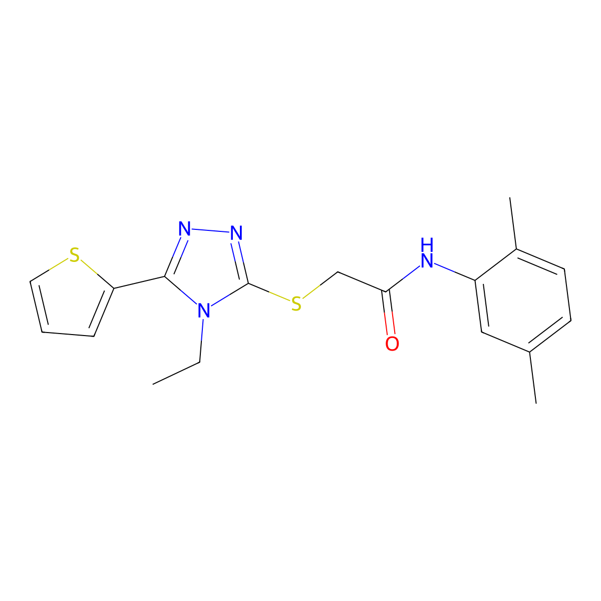 N-(2,5-Dimethylphenyl)-2-{[4-ethyl-5-(2-thienyl)-4H-1,2,4-triazol-3-YL]sulfanyl}acetamide molecular structure, CAS 562087-37-0