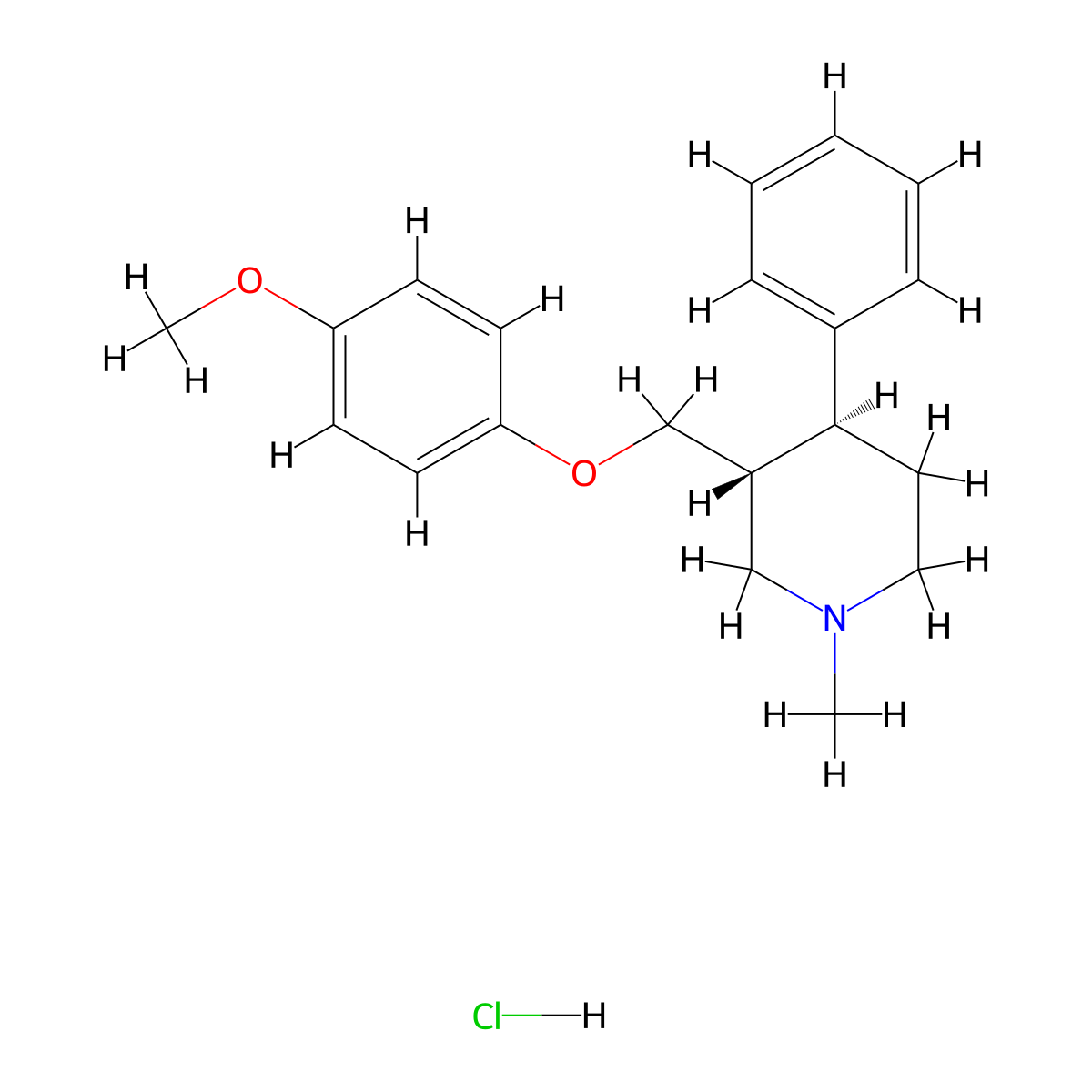 Piperidine, 3-((4-methoxyphenoxy)methyl)-1-methyl-4-phenyl-, hydrochloride (1:1), (3R,4S)- molecular structure, CAS 56222-04-9