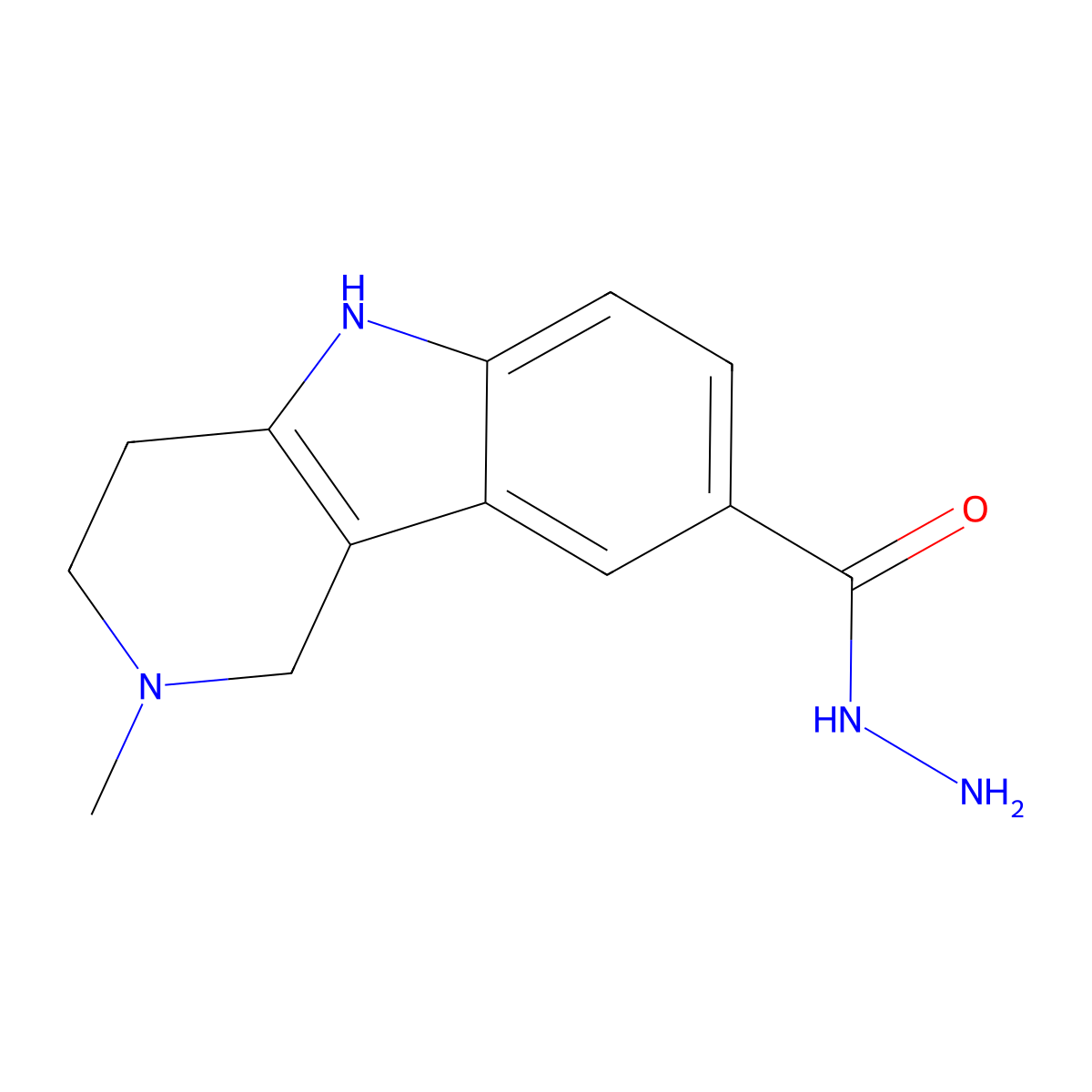 2,3,4,5-Tetrahydro-2-methyl-1H-pyrido(4,3-b)indole-8-carboxylic acid hydrazide molecular structure, CAS 56223-41-7