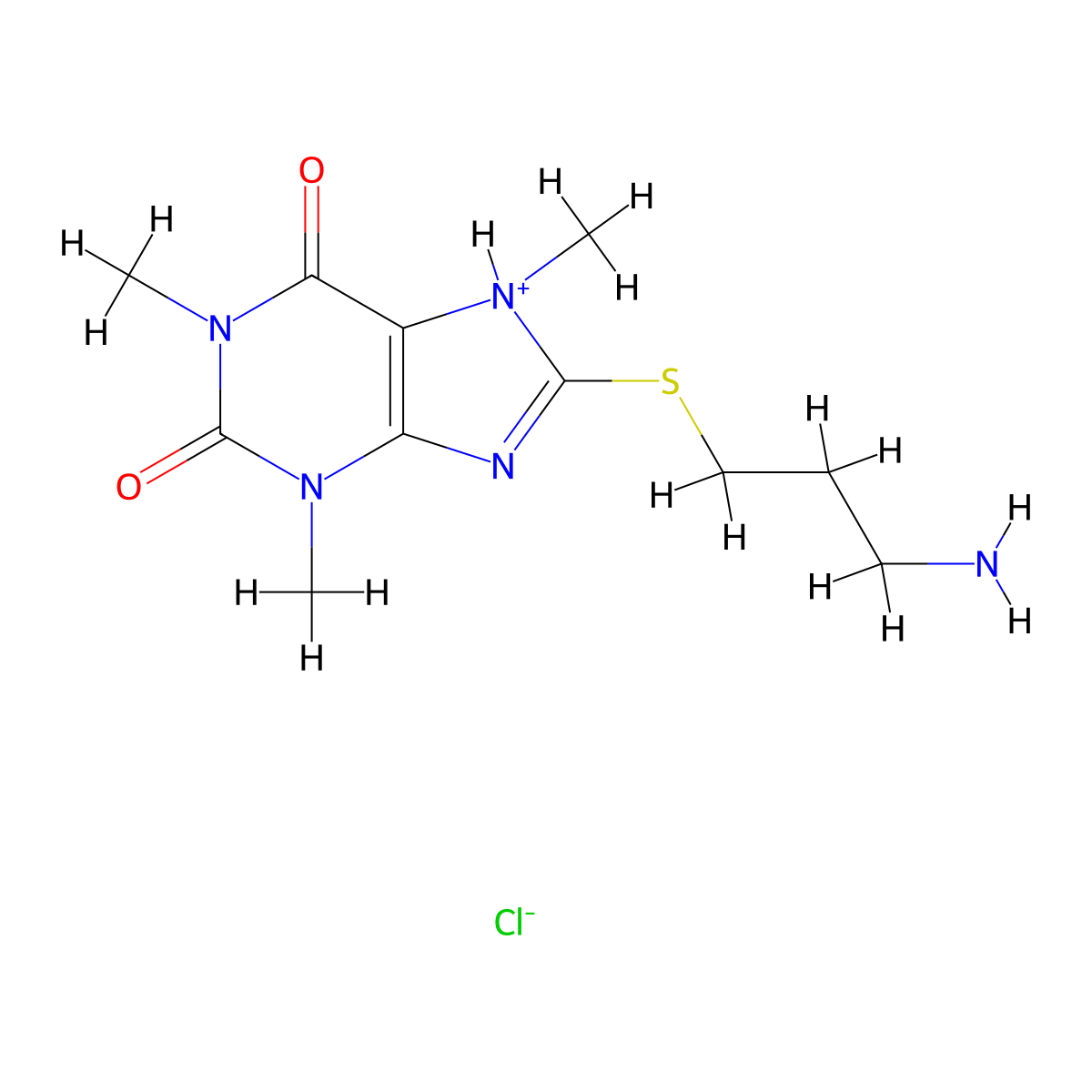 Caffeine, 8-((3-aminopropyl)thio)-, hydrochloride molecular structure, CAS 56223-59-7
