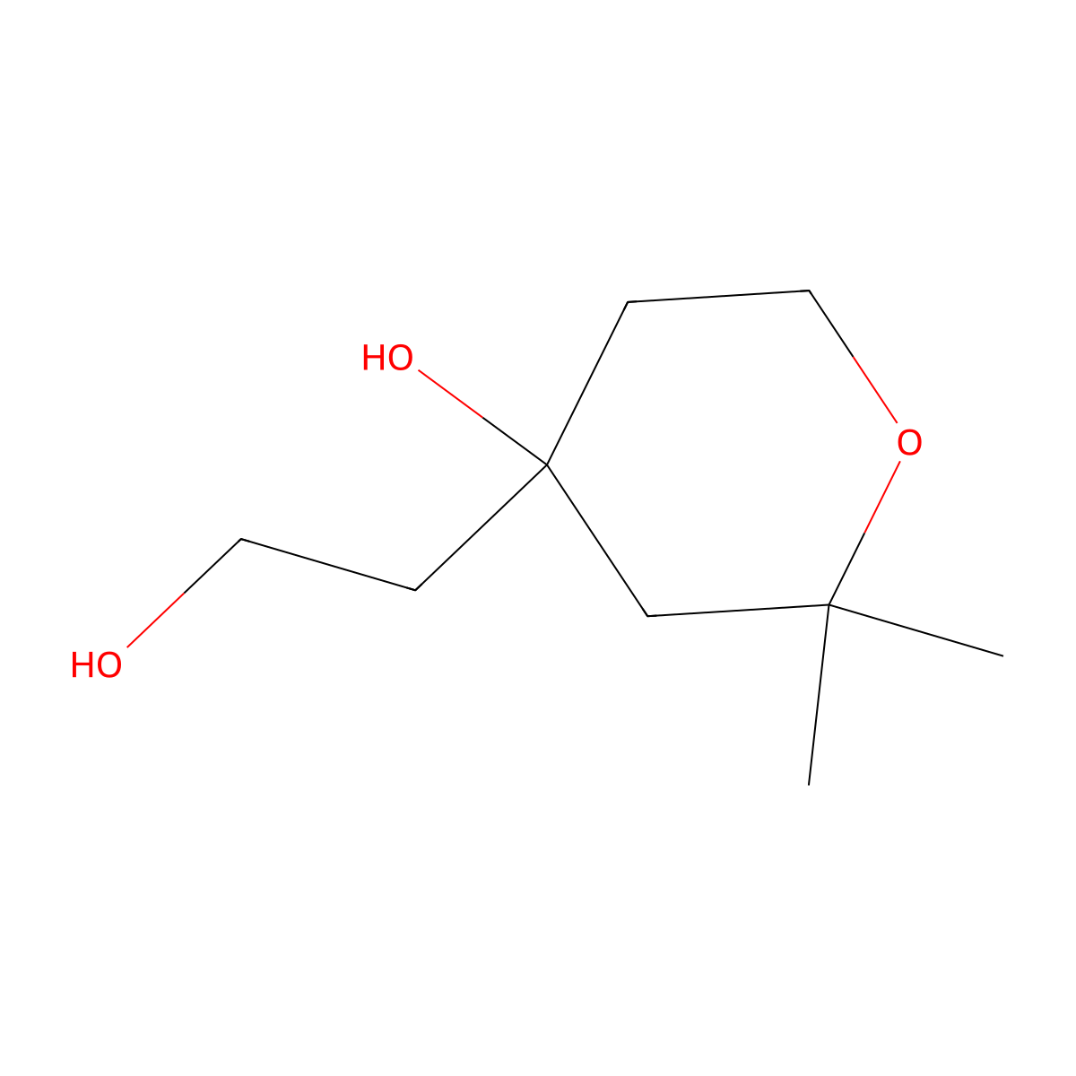 4-(2-hydroxyethyl)-2,2-dimethyltetrahydro-2H-pyran-4-ol molecular structure, CAS 56229-51-7