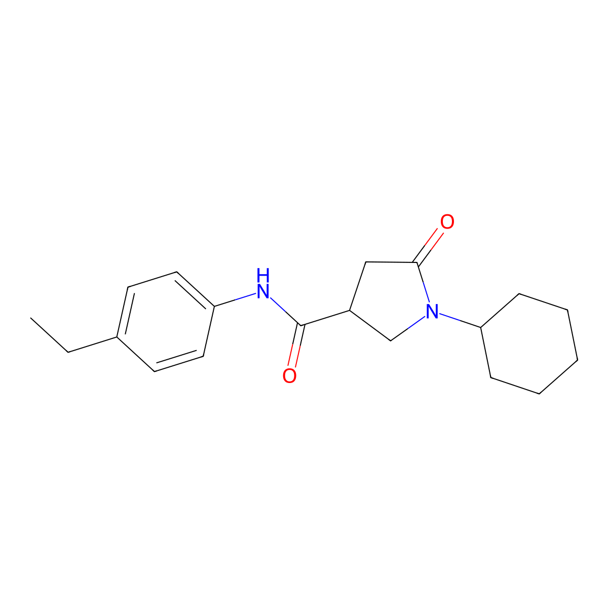 1-cyclohexyl-N-(4-ethylphenyl)-5-oxopyrrolidine-3-carboxamide molecular structure, CAS 5623-40-5