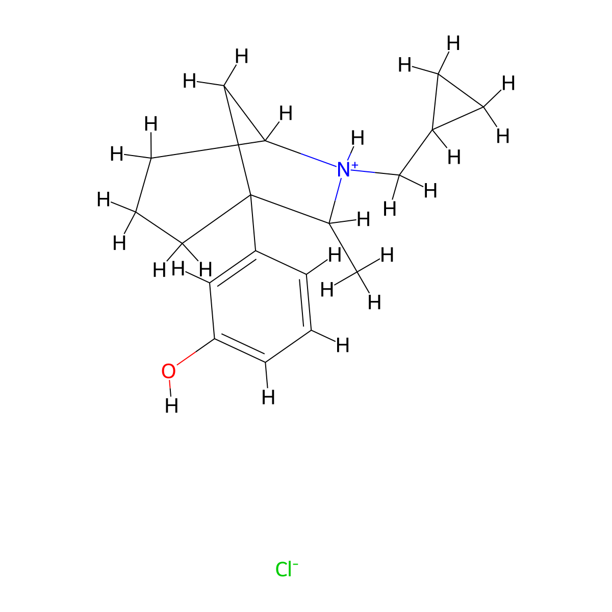 6-Azabicyclo(3.2.1)octane, 6-cyclopropylmethyl-1-(m-hydroxyphenyl)-7-methyl-, hydrochloride molecular structure, CAS 56231-98-2
