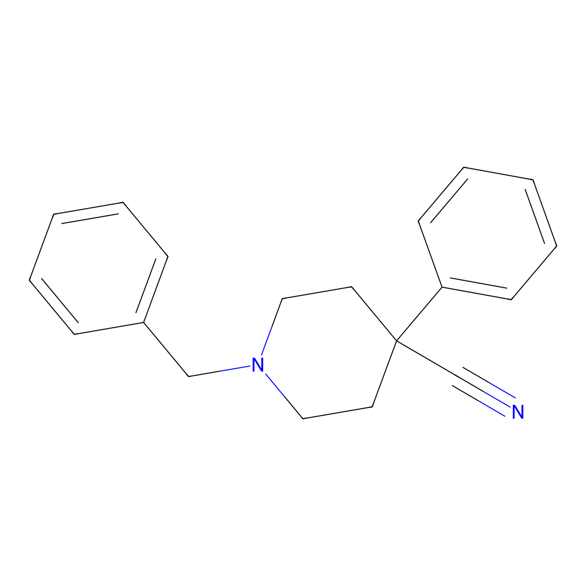 1-Benzyl-4-cyano-4-phenylpiperidine molecular structure, CAS 56243-25-5
