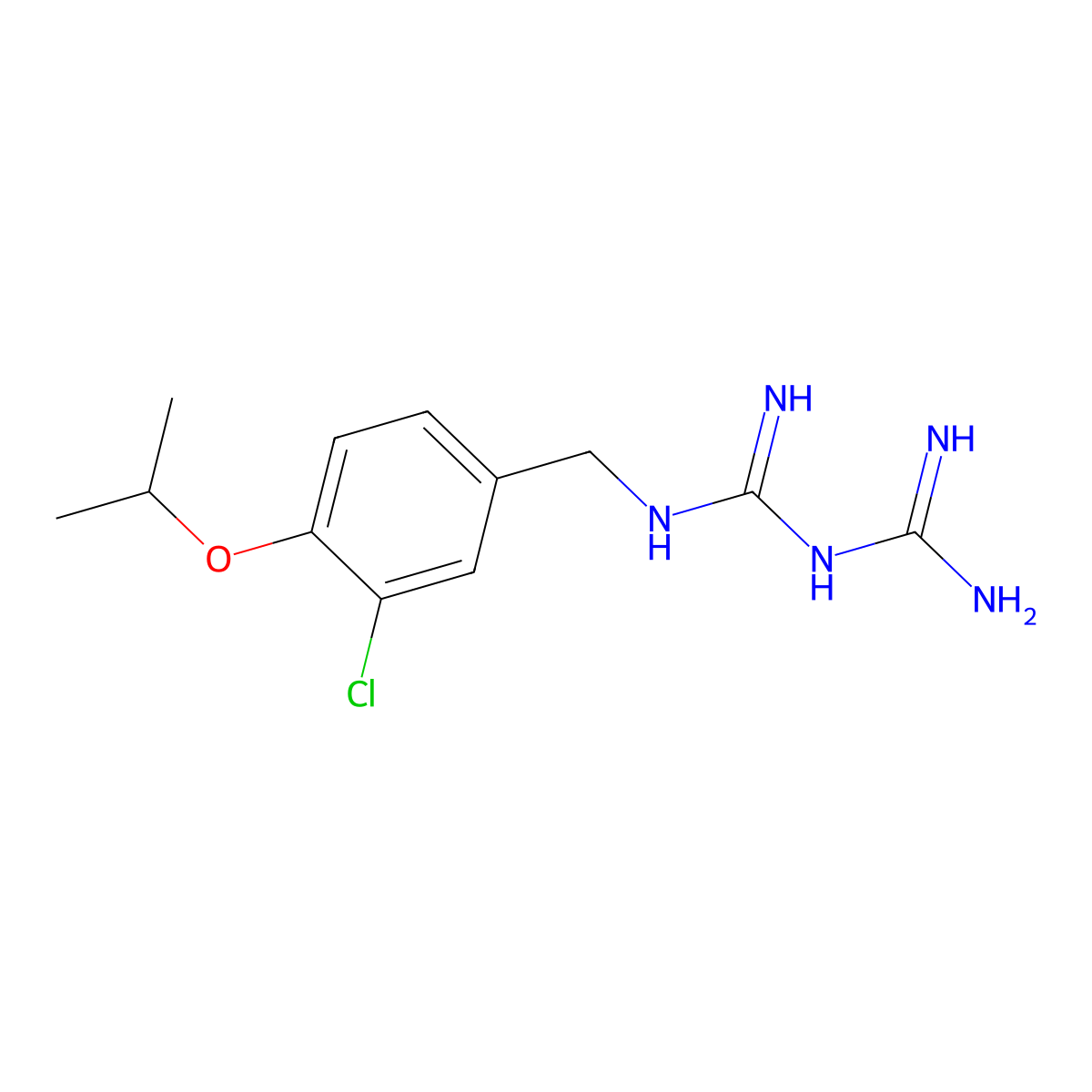 2-[(3-Chloro-4-propan-2-yloxyphenyl)methyl]-1-(diaminomethylidene)guanidine molecular structure, CAS 56244-89-4