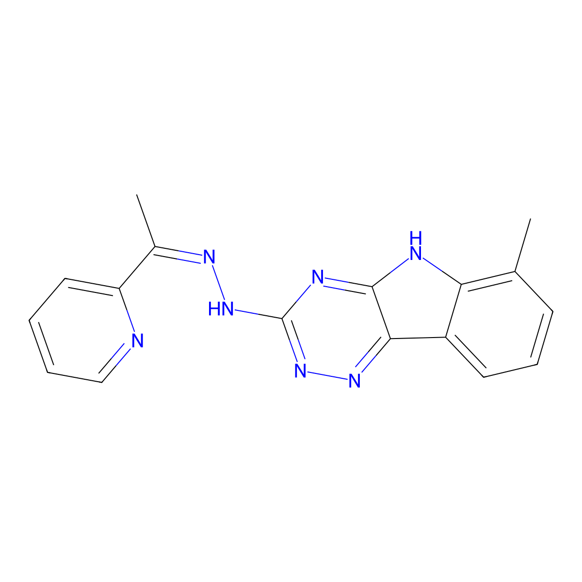 6-methyl-N-[(Z)-1-pyridin-2-ylethylideneamino]-5H-[1,2,4]triazino[5,6-b]indol-3-amine molecular structure, CAS 5625-13-8