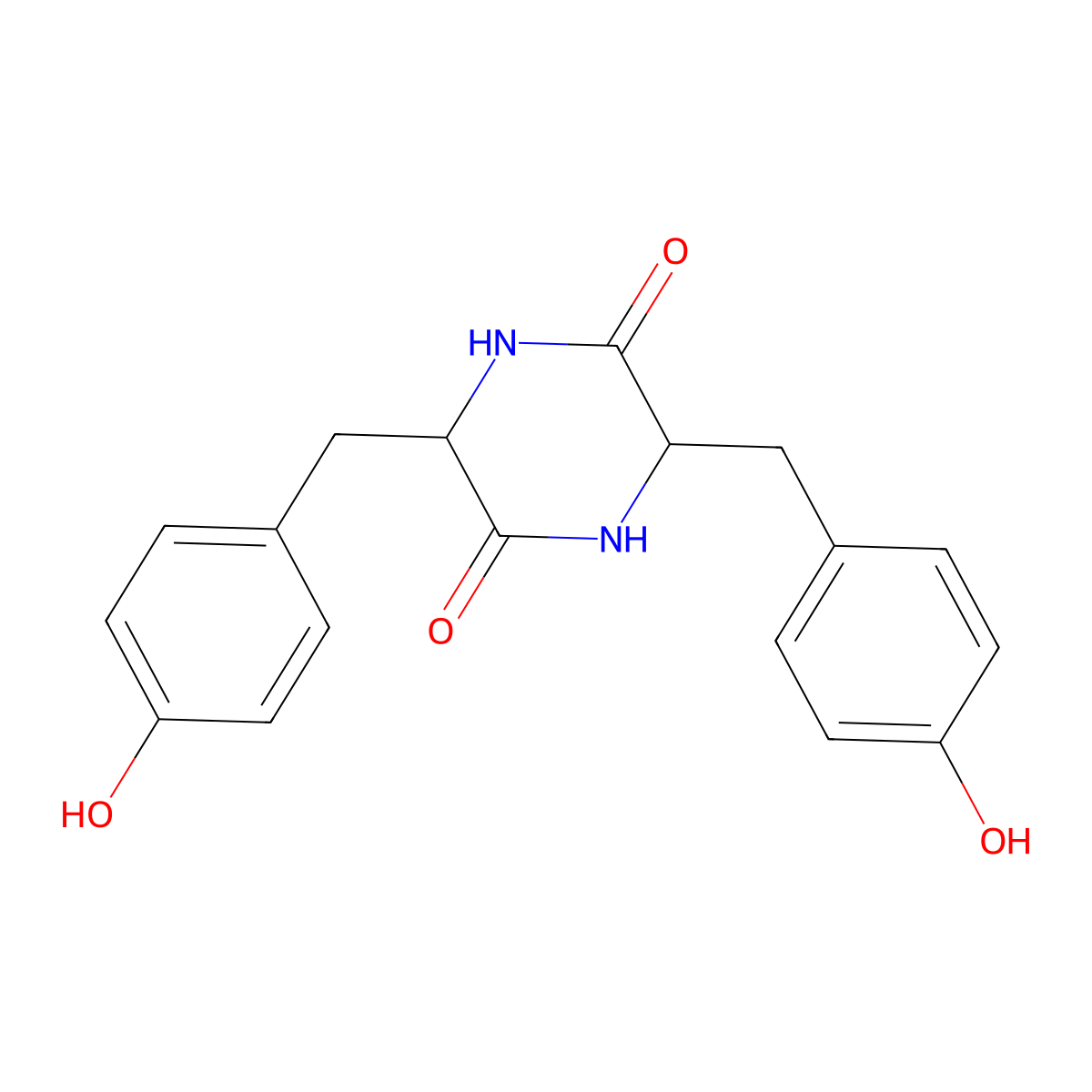 3,6-Bis((4-hydroxyphenyl)methyl)-2,5-piperazinedione molecular structure, CAS 5625-40-1