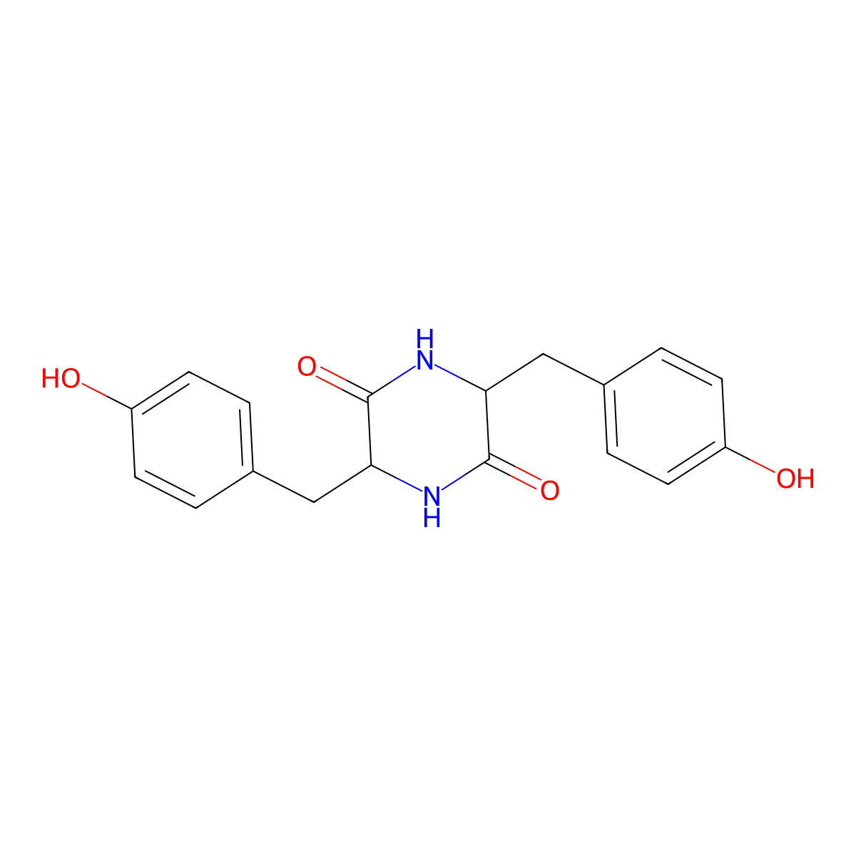 3,6-Bis((4-hydroxyphenyl)methyl)-2,5-piperazinedione molecular structure, CAS 5625-40-1