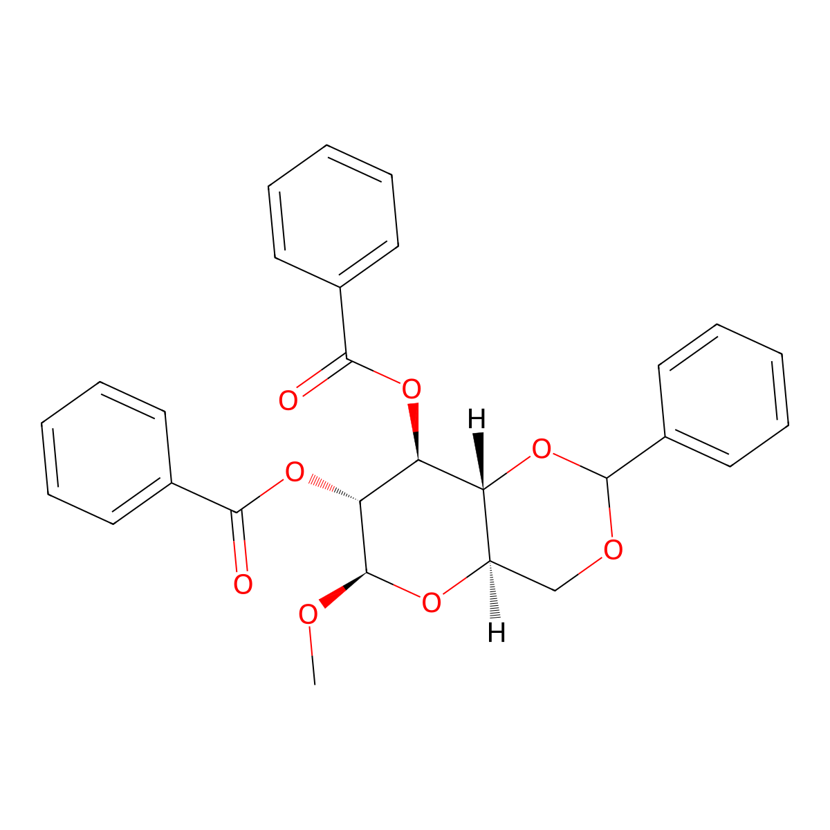 Methyl 2,3-di-O-benzoyl-4,6-O-benzylidene-b-D-glucopyranoside molecular structure, CAS 56253-32-8