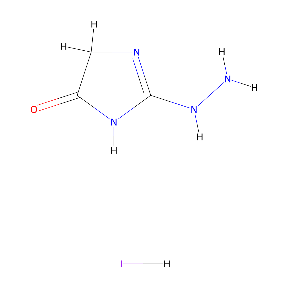 2-hydrazinyl-4,5-dihydro-1H-imidazol-5-one hydroiodide molecular structure, CAS 56254-56-9